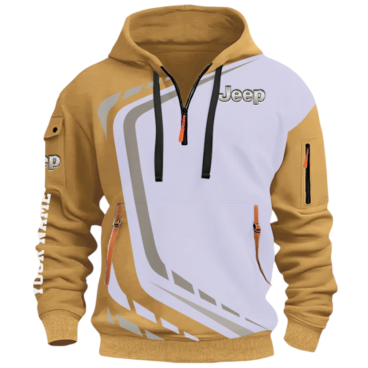 Off-Road Vehicle Half Zip Hoodie, Casual Hoodie Multi Pocket PTNY26QZ3H050 - Khaki