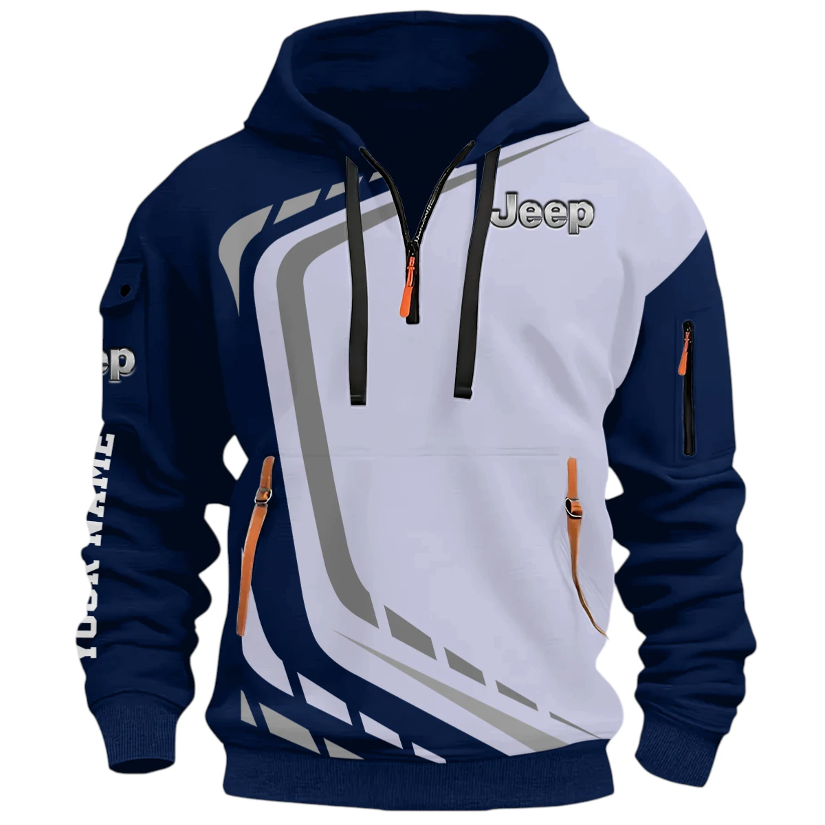 Off-Road Vehicle Half Zip Hoodie, Casual Hoodie Multi Pocket PTNY26QZ3H051 - Navy