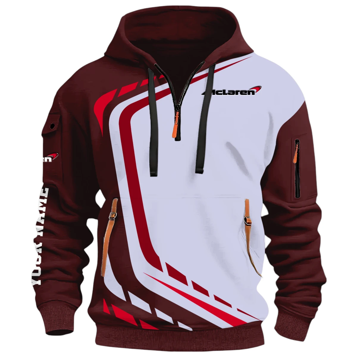 Performance Road Race Half Zip Hoodie, Casual Hoodie Multi Pocket PTNY26QZ3H136 - Red Wine