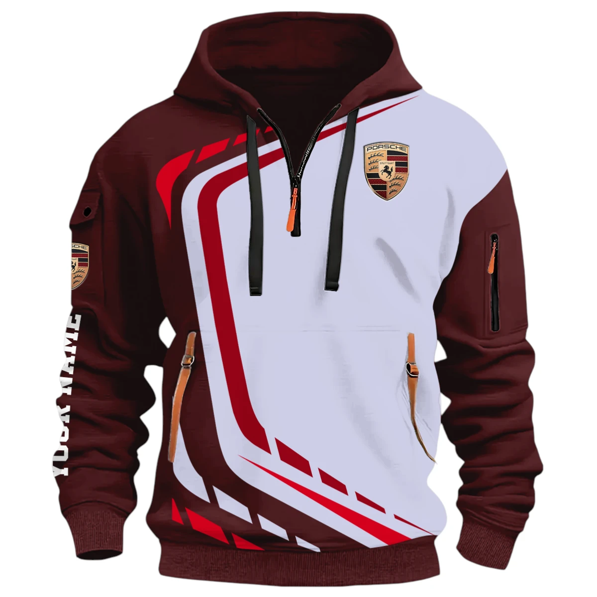 Performance Vehicle Half Zip Hoodie, Casual Hoodie Multi Pocket PTNY26QZ3H018 - Wine Red