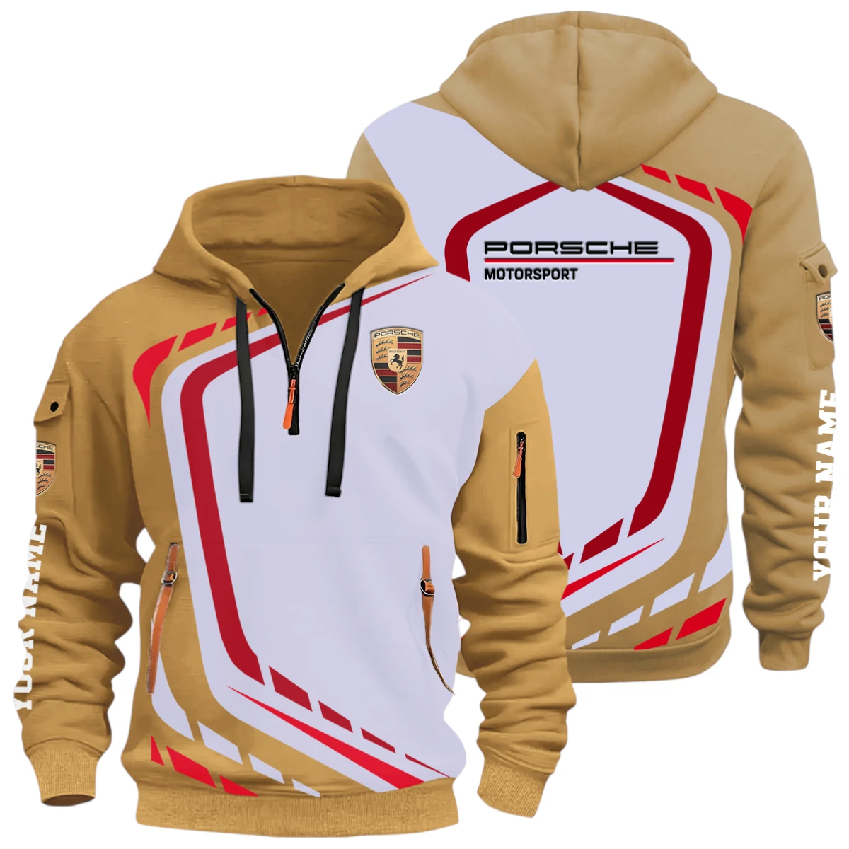 Performance Vehicle Half Zip Hoodie, Casual Hoodie Multi Pocket PTNY26QZ3H092 - Khaki Performance Vehicle Half Zip Hoodie, Casual Hoodie Multi Pocket PTNY26QZ3H092 - Khaki - Image 3
