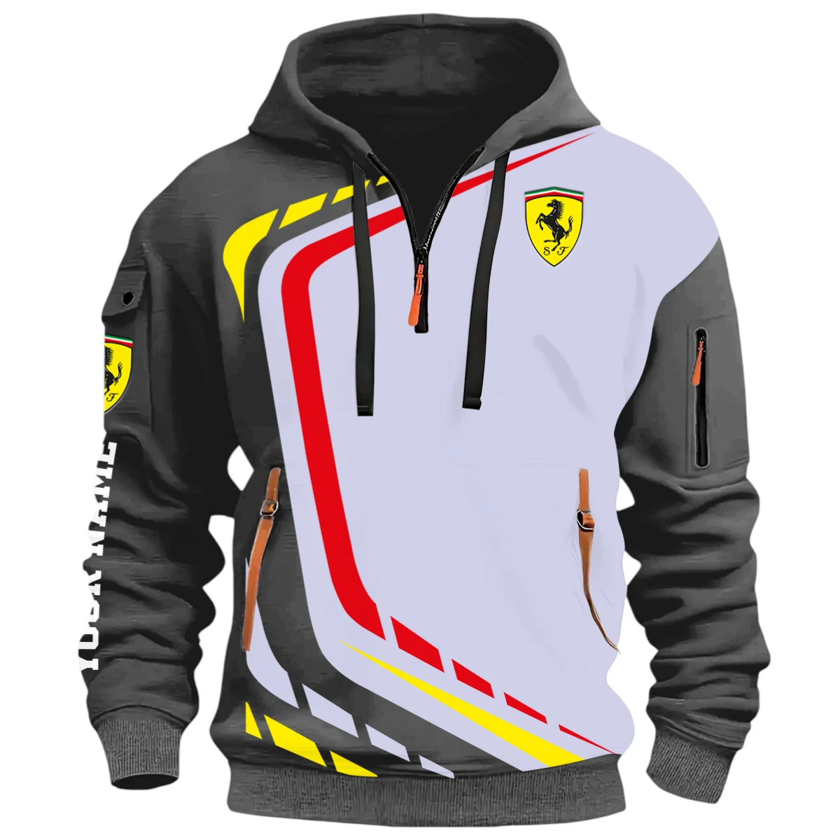 Performance Vehicle Race Half Zip Hoodie, Casual Hoodie Multi Pocket PTNY26QZ3H095 - Grey