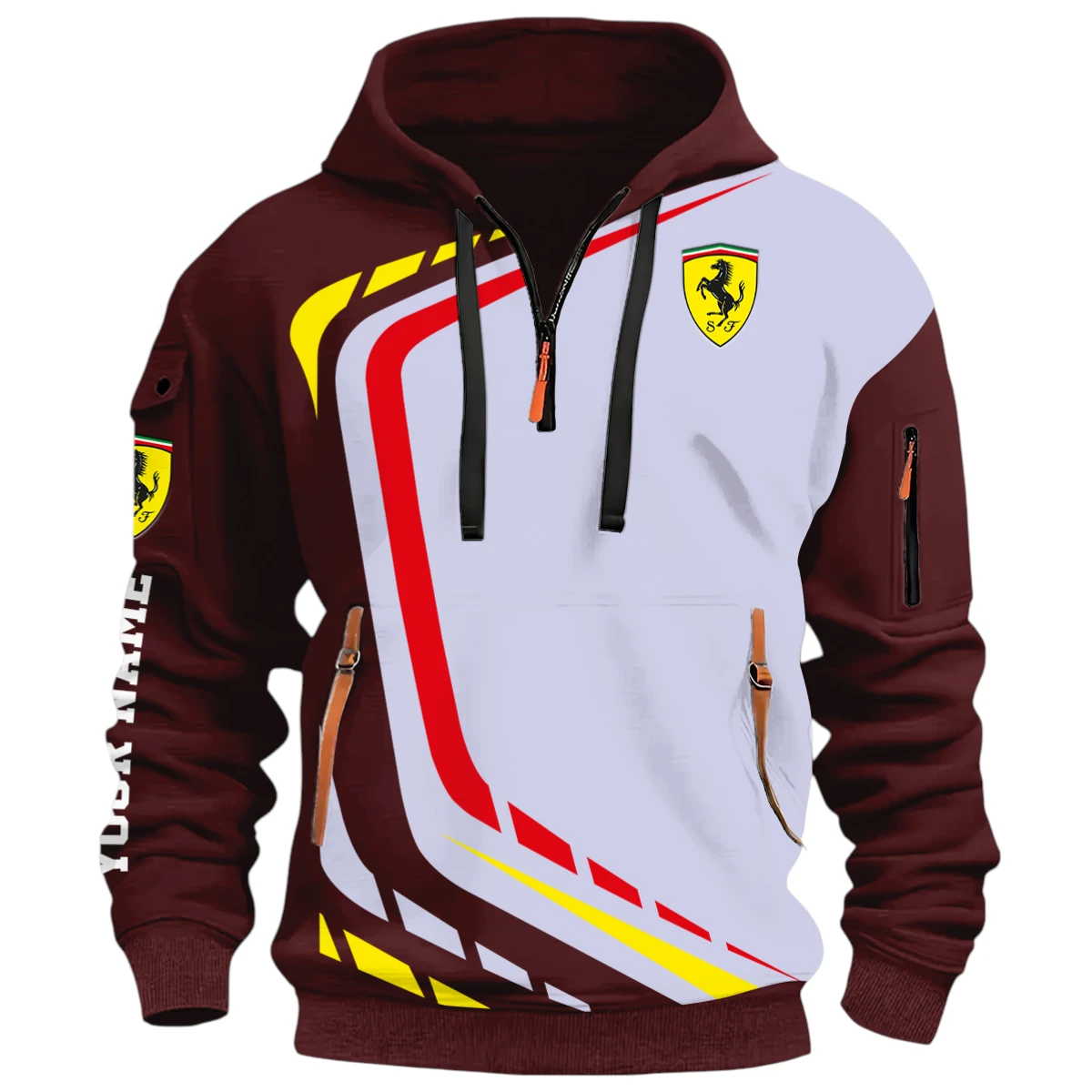 Performance Vehicle Race Half Zip Hoodie, Casual Hoodie Multi Pocket PTNY26QZ3H096 - Red Wine