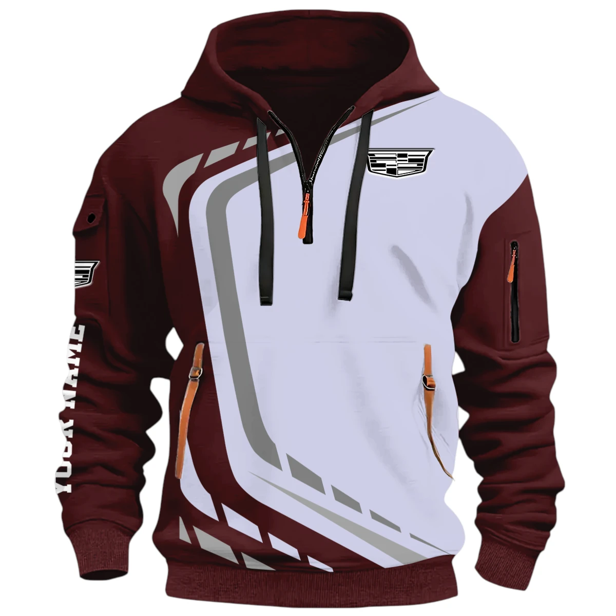 Powersports Vehicles Half Zip Hoodie, Casual Hoodie Multi Pocket PTNY26QZ3H119 - Red Wine