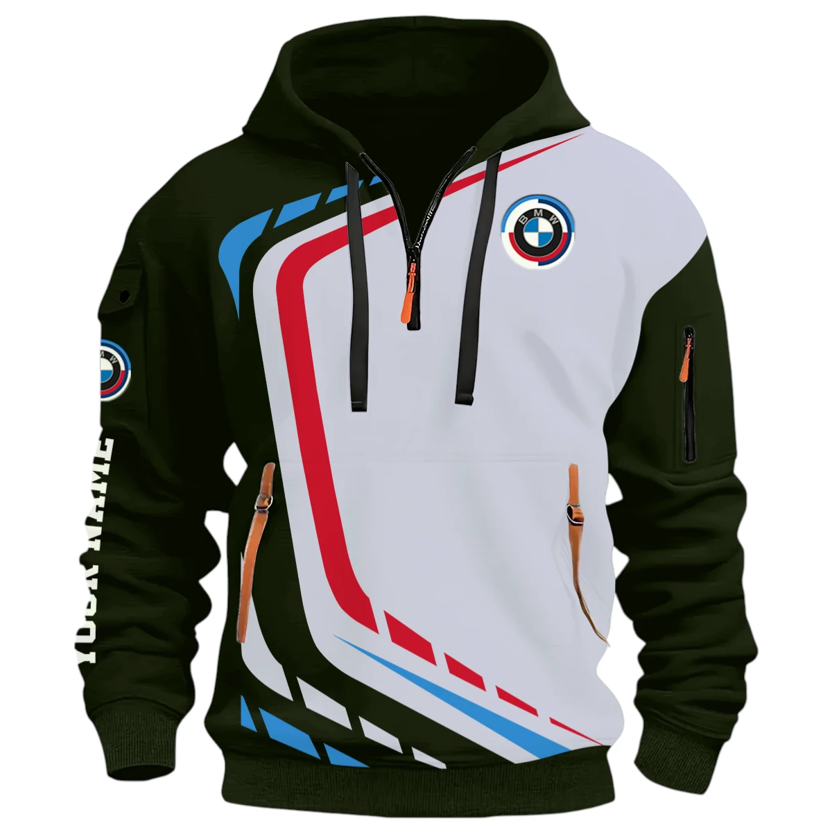 Professional Level Race Car Half Zip Hoodie, Casual Hoodie Multi Pocket PTNY26QZ3H014 - Green