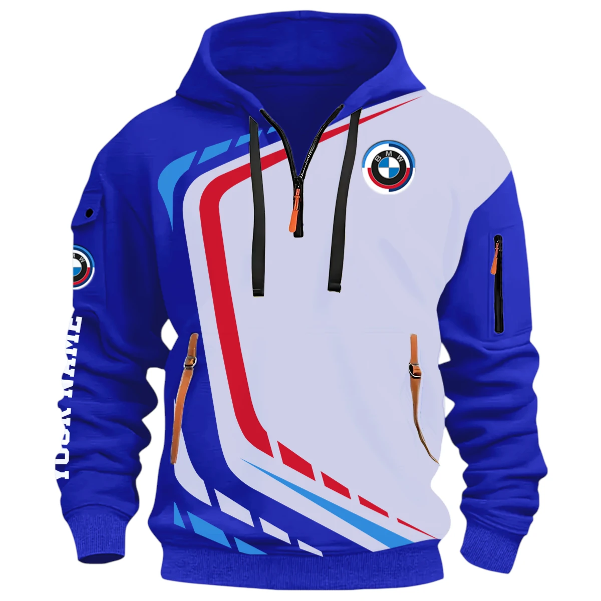 Professional Level Race Car Half Zip Hoodie, Casual Hoodie Multi Pocket PTNY26QZ3H038 - Blue