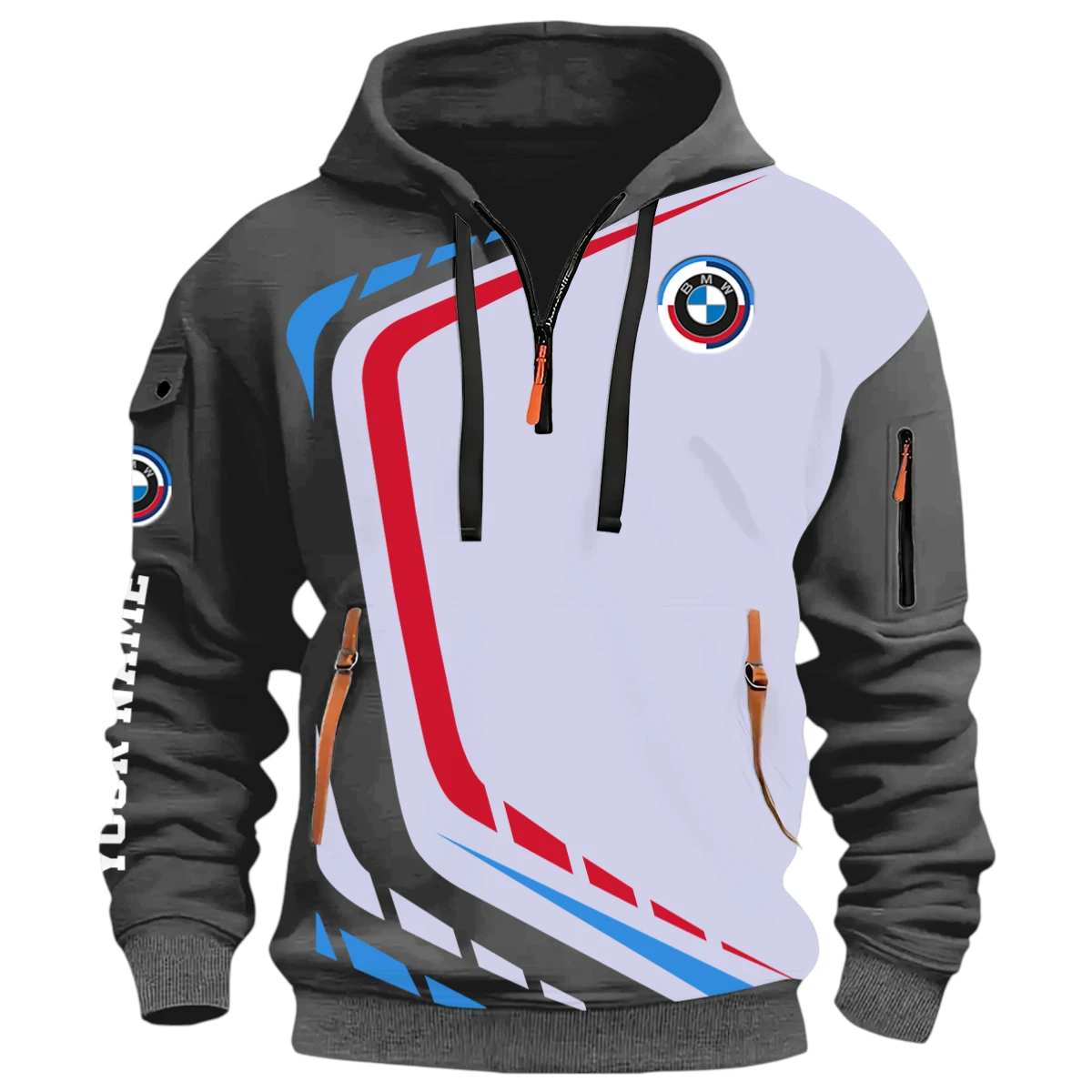 Professional Level Race Car Half Zip Hoodie, Casual Hoodie Multi Pocket PTNY26QZ3H039 - Grey