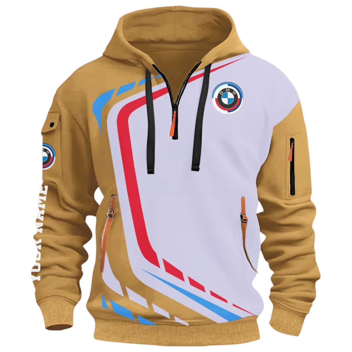 Professional Level Race Car Half Zip Hoodie, Casual Hoodie Multi Pocket PTNY26QZ3H068 - Khaki