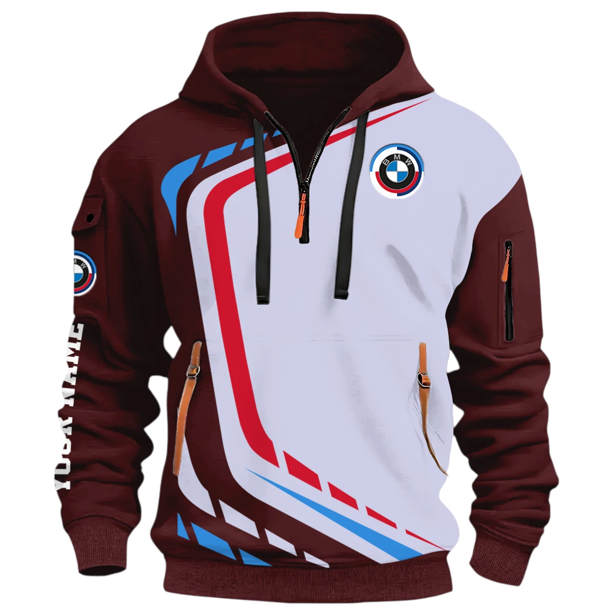 Professional Level Race Car Half Zip Hoodie, Casual Hoodie Multi Pocket PTNY26QZ3H069 - Red Wine