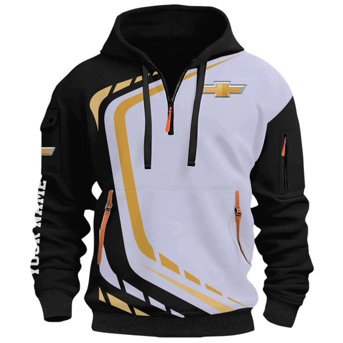Race Road Car Lover Half Zip Hoodie, Casual Hoodie Multi Pocket PTNY26QZ3H070 - Black