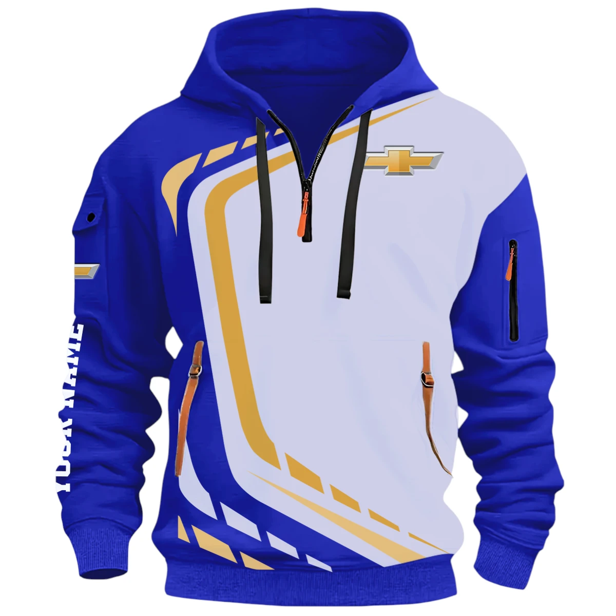 Race Road Car Lover Half Zip Hoodie, Casual Hoodie Multi Pocket PTNY26QZ3H071 - Blue
