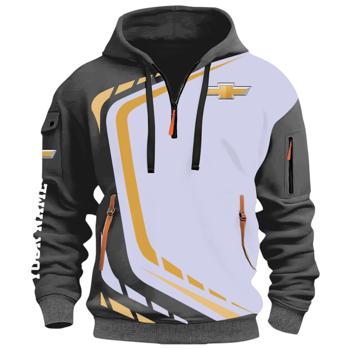 Race Road Car Lover Half Zip Hoodie, Casual Hoodie Multi Pocket PTNY26QZ3H072 - Grey