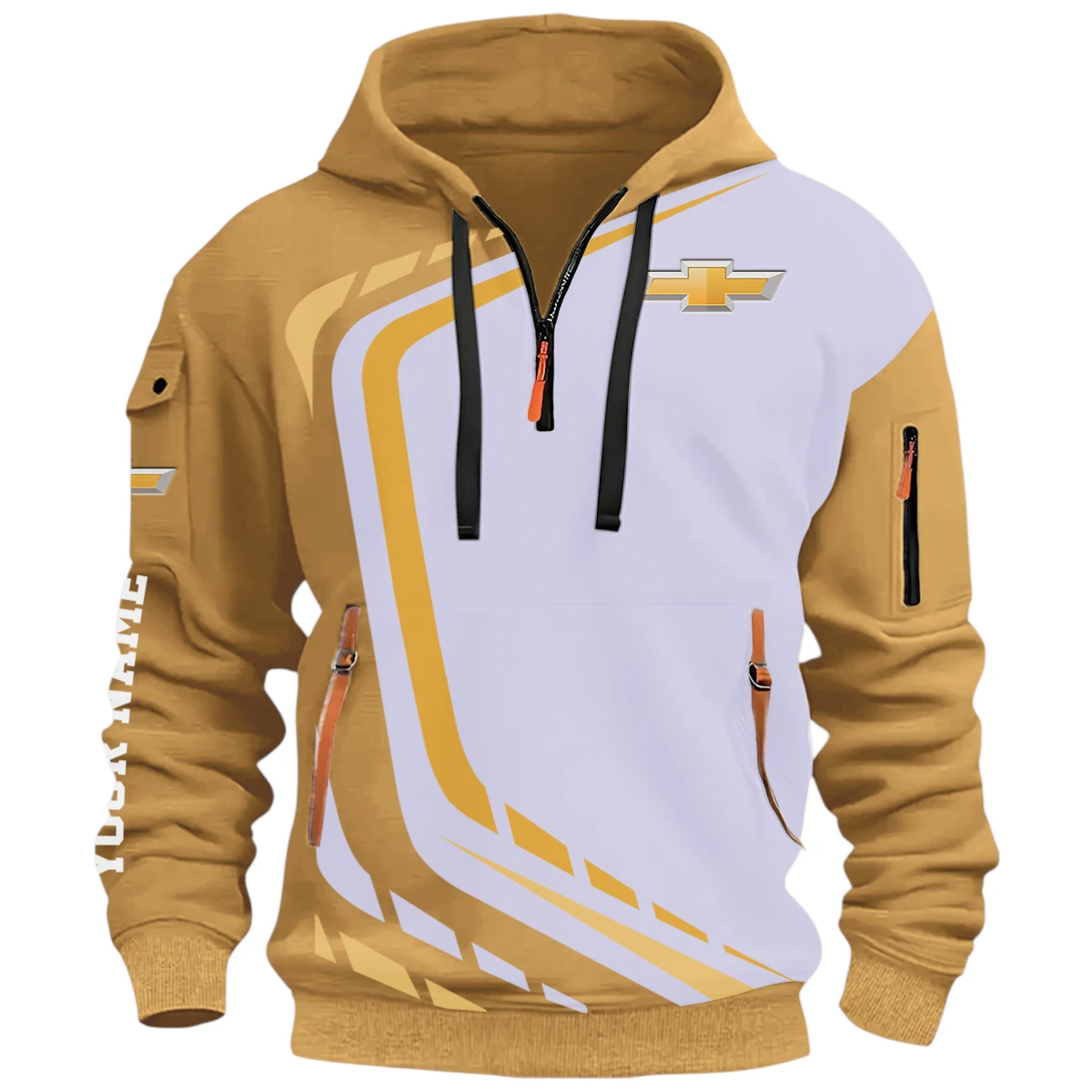 Race Road Car Lover Half Zip Hoodie, Casual Hoodie Multi Pocket PTNY26QZ3H073 - Khaki