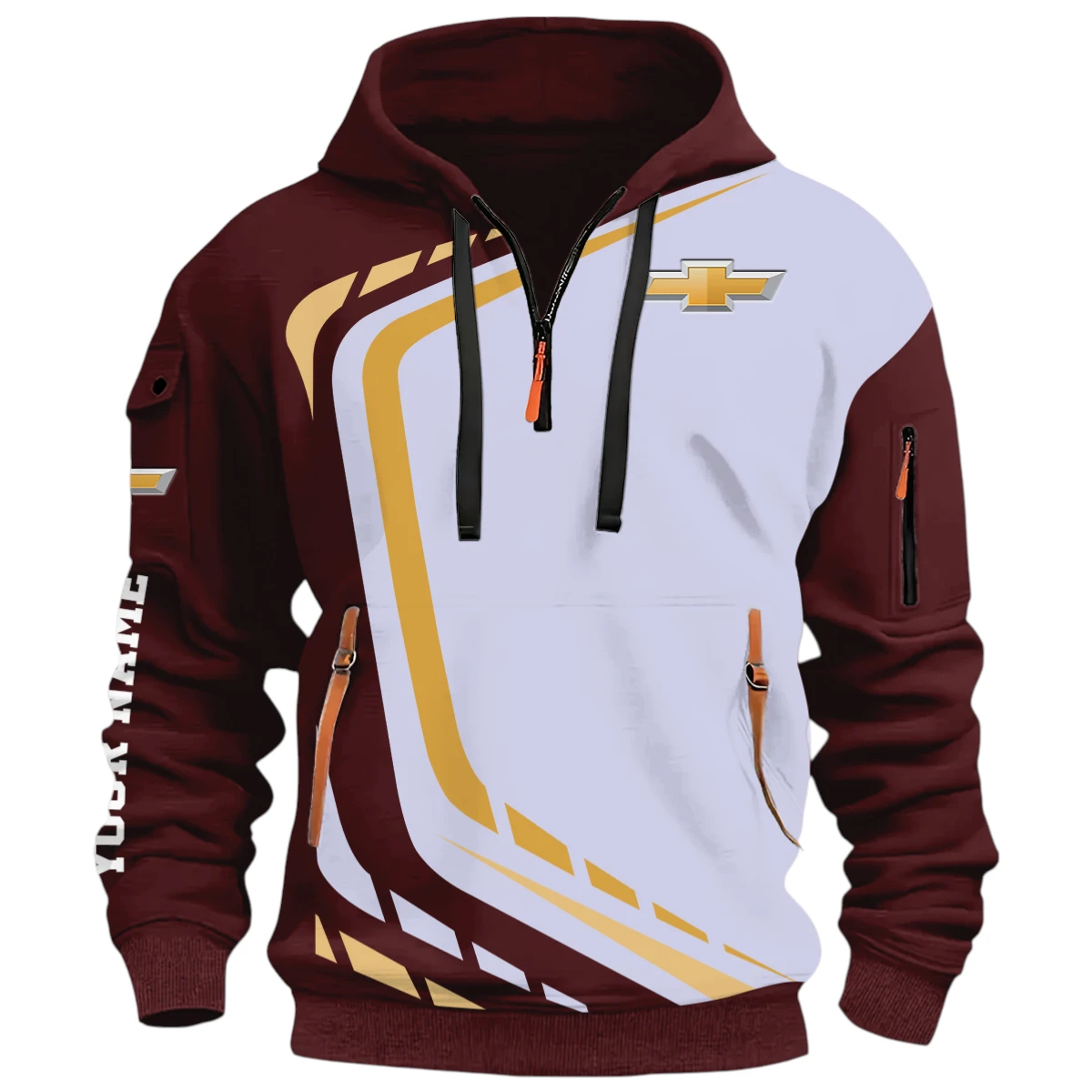 Race Road Car Lover Half Zip Hoodie, Casual Hoodie Multi Pocket PTNY26QZ3H074 - Red Wine