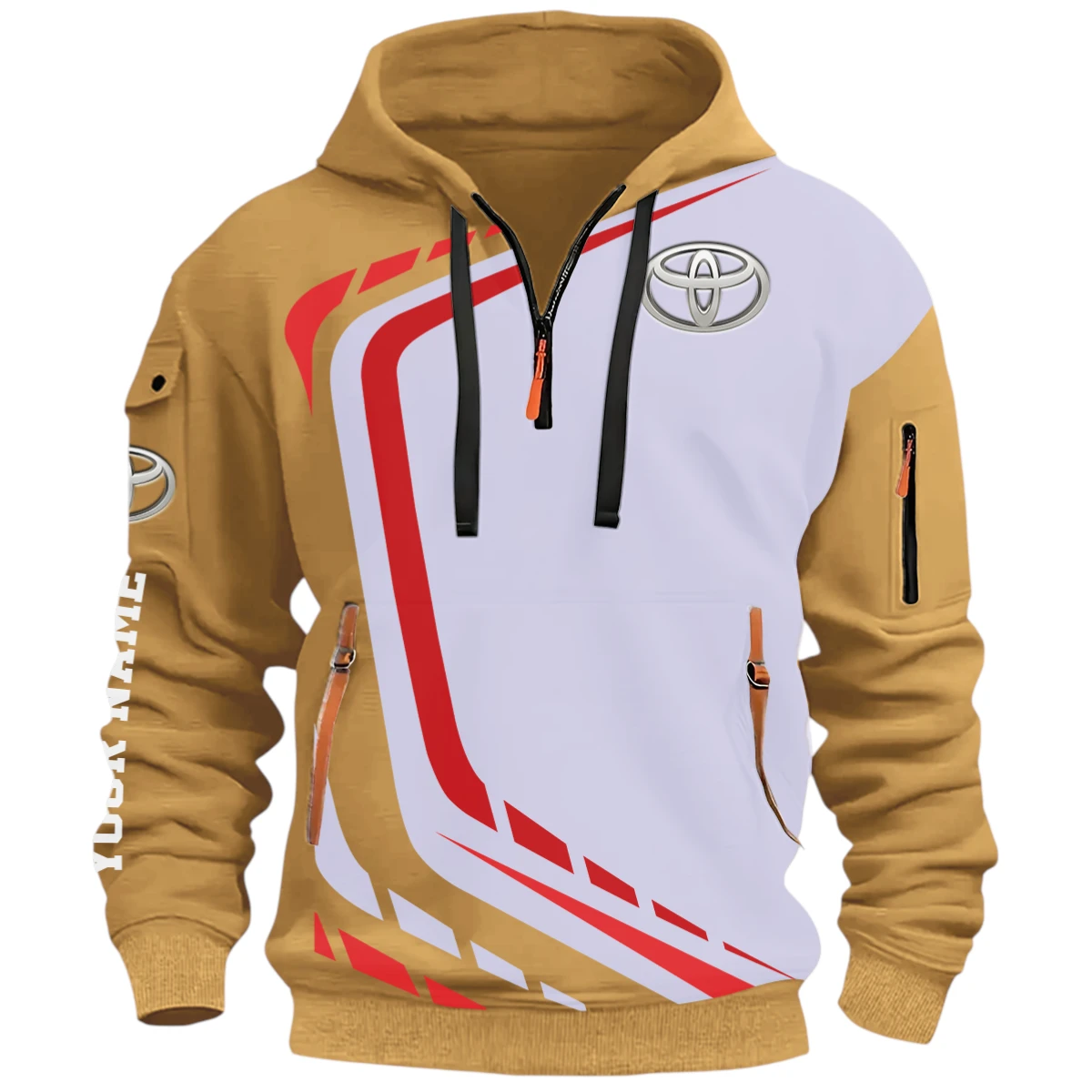 Recreational SUV Half Zip Hoodie, Casual Hoodie Multi Pocket PTNY26QZ3H142 - Khaki