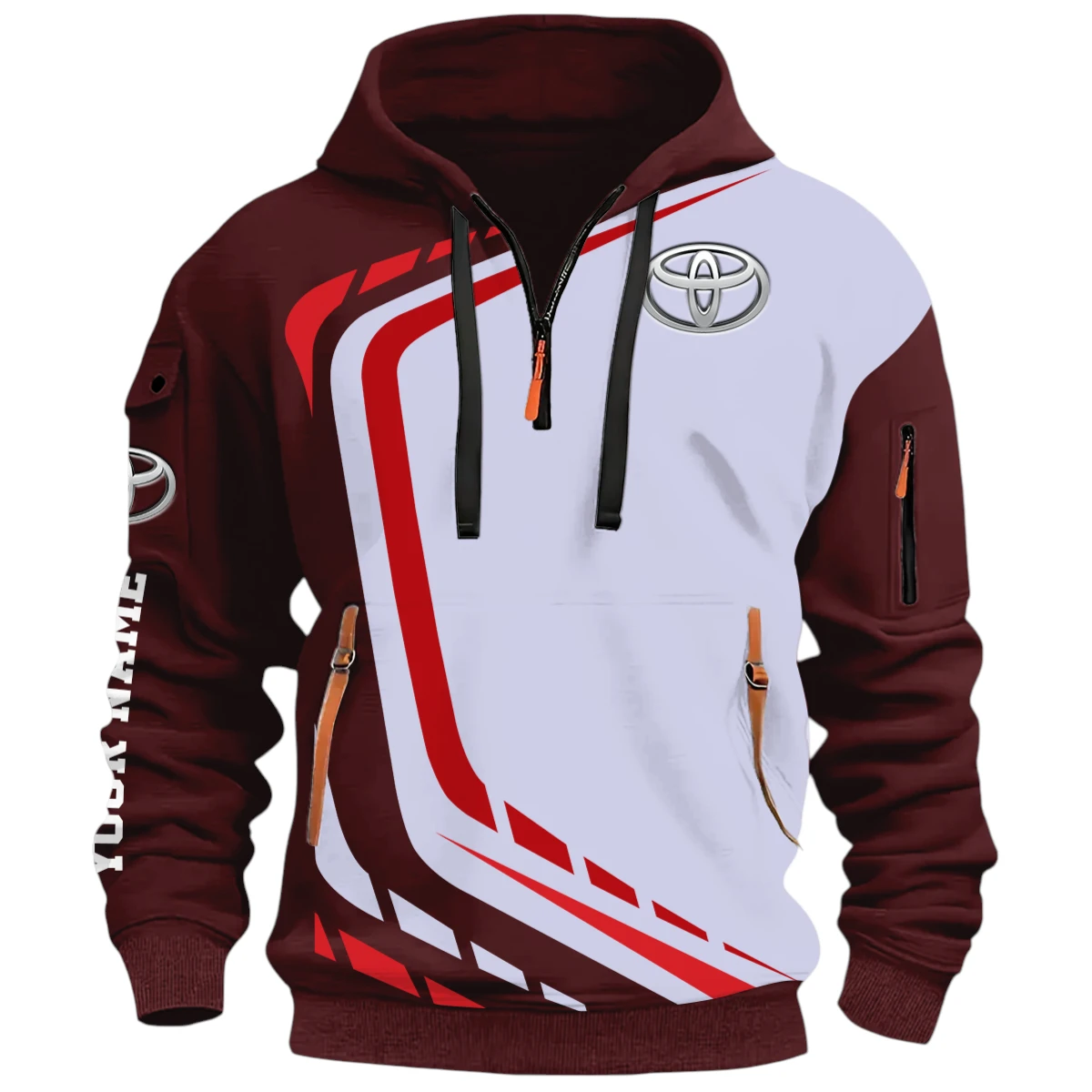 Recreational SUV Half Zip Hoodie, Casual Hoodie Multi Pocket PTNY26QZ3H144 - Red Wine