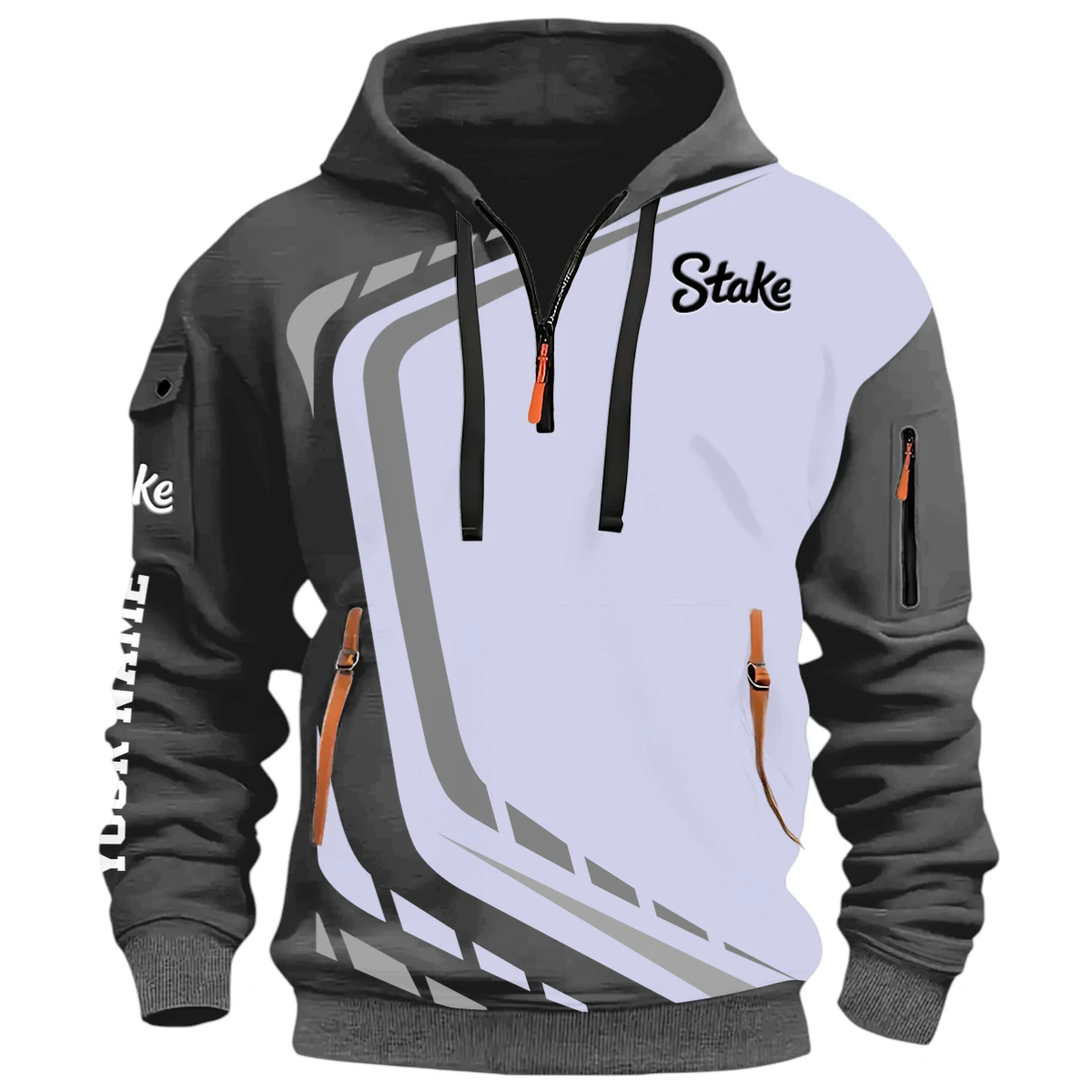 Road Race Half Zip Hoodie, Casual Hoodie Multi Pocket PTNY26QZ3H020 - Grey