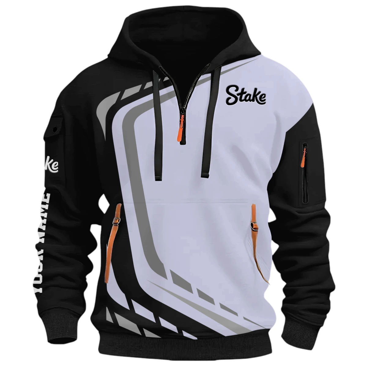 Road Race Half Zip Hoodie, Casual Hoodie Multi Pocket PTNY26QZ3H097 - Black