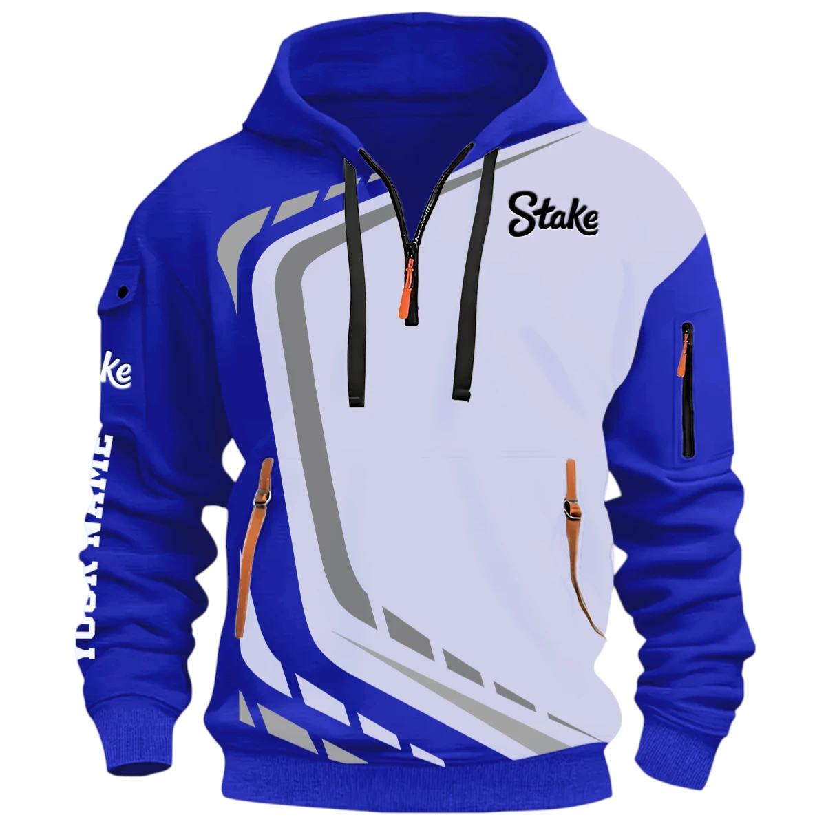 Road Race Half Zip Hoodie, Casual Hoodie Multi Pocket PTNY26QZ3H098 - Blue