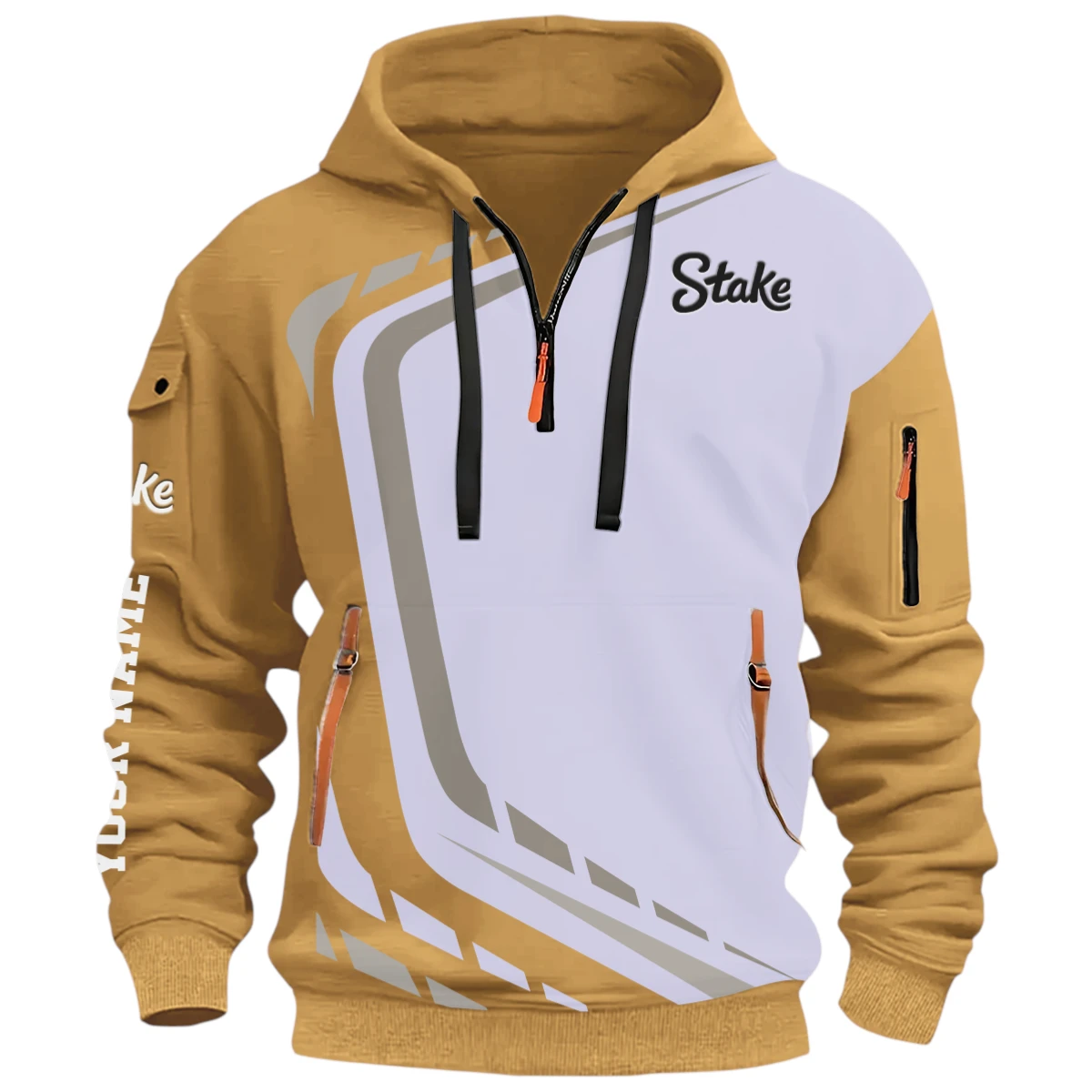 Road Race Half Zip Hoodie, Casual Hoodie Multi Pocket PTNY26QZ3H099 - Khaki