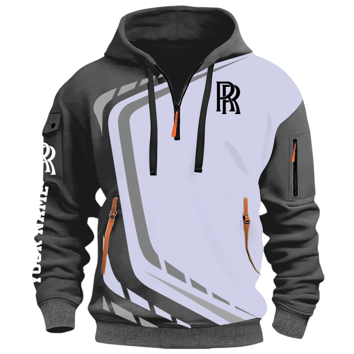Sport Car Half Zip Hoodie, Casual Hoodie Multi Pocket PTNY26QZ3H189 - Grey