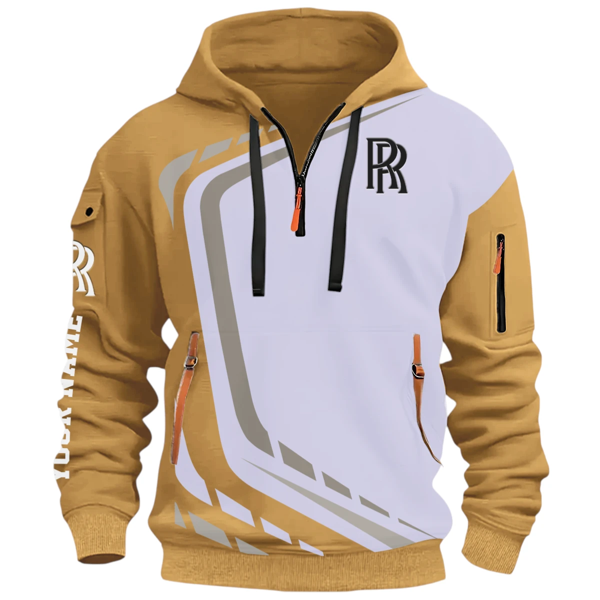 Sport Car Half Zip Hoodie, Casual Hoodie Multi Pocket PTNY26QZ3H190 - Khaki