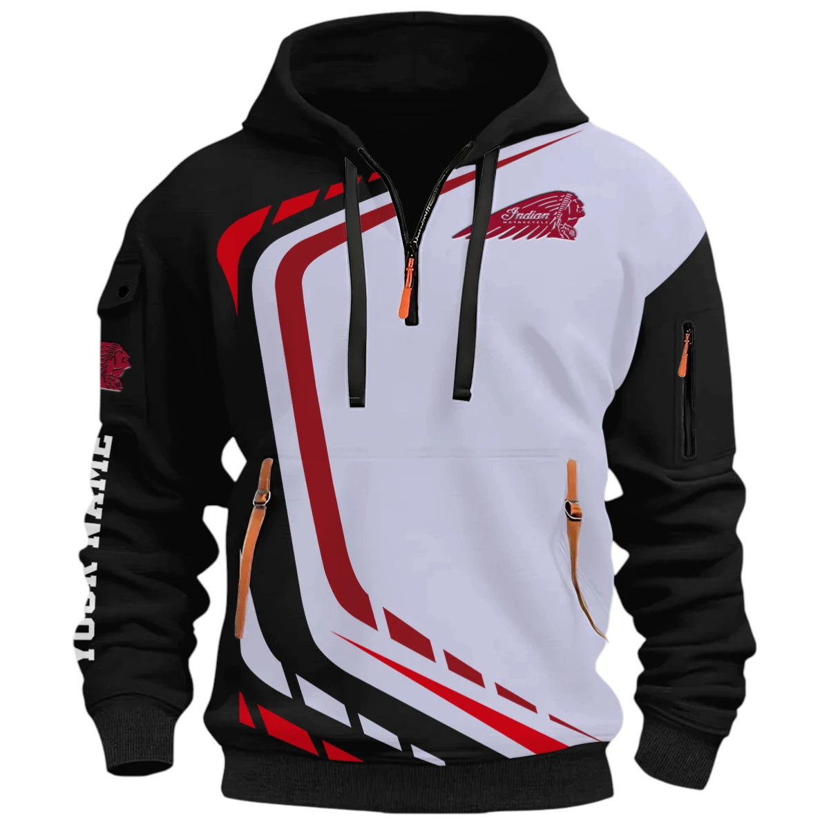 Sport Motorcycle Half Zip Hoodie, Casual Hoodie Multi Pocket PTNY26QZ3H166 - Black