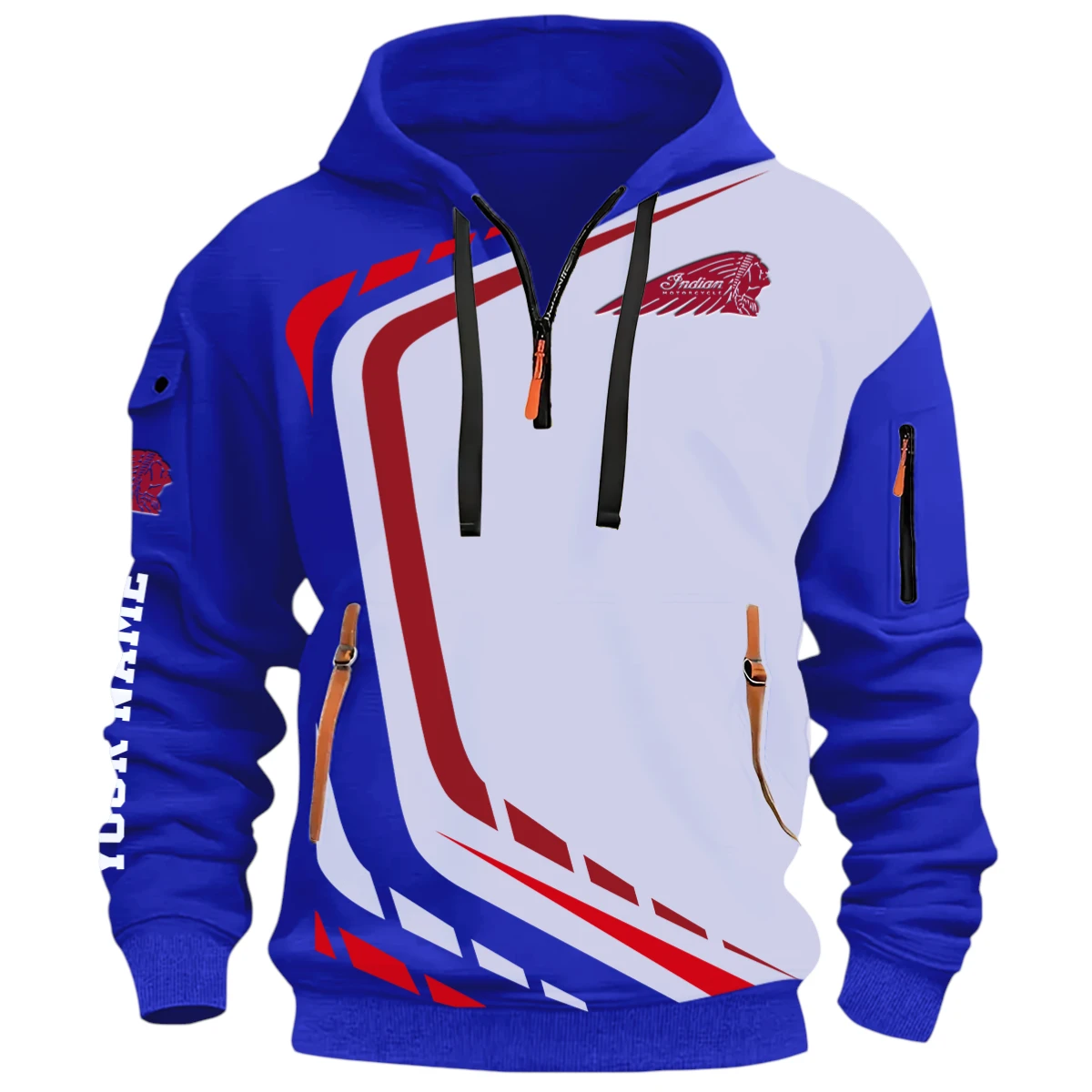 Sport Motorcycle Half Zip Hoodie, Casual Hoodie Multi Pocket PTNY26QZ3H167 - Blue