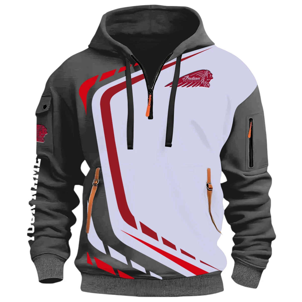 Sport Motorcycle Half Zip Hoodie, Casual Hoodie Multi Pocket PTNY26QZ3H168 - Grey
