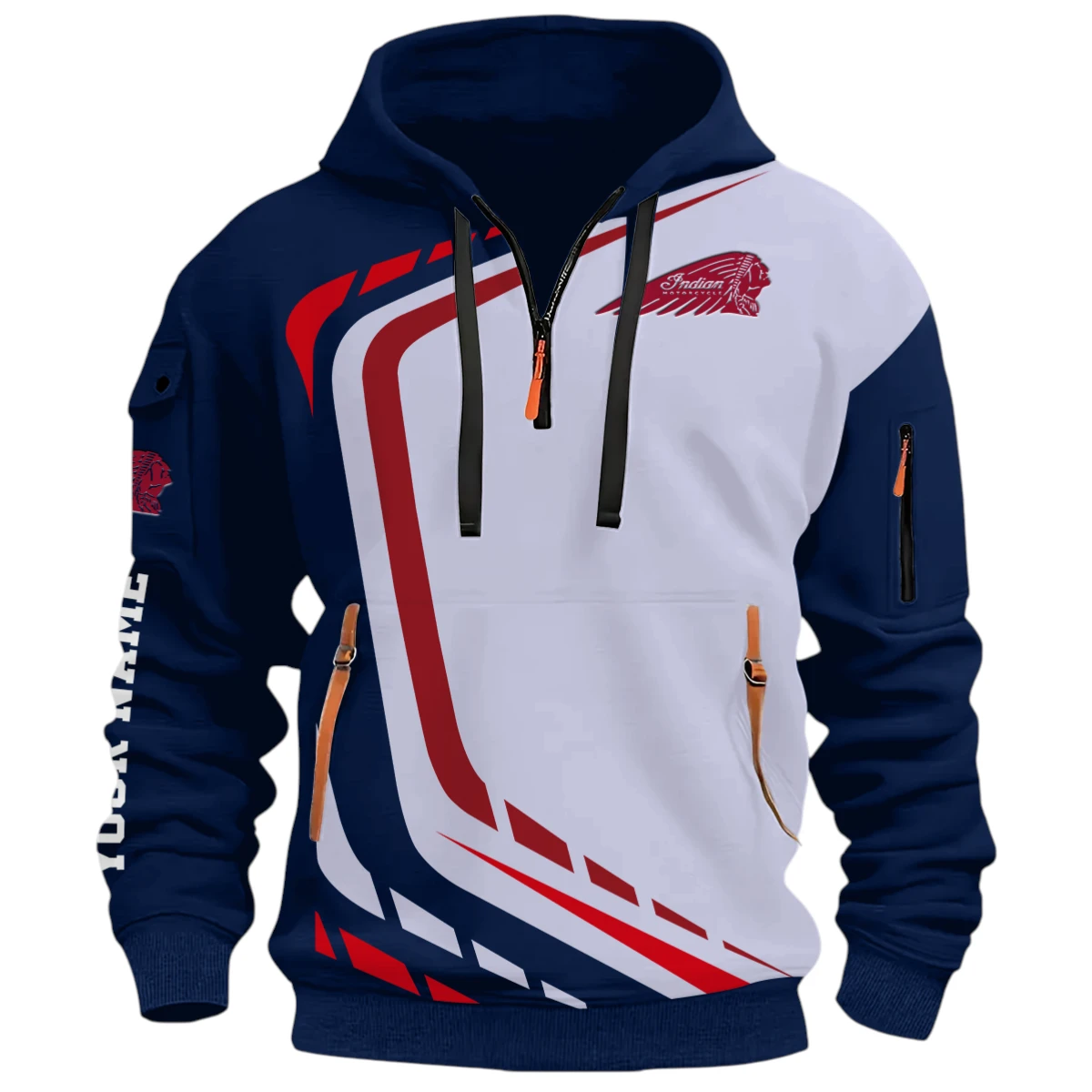 Sport Motorcycle Half Zip Hoodie, Casual Hoodie Multi Pocket PTNY26QZ3H170 - Navy