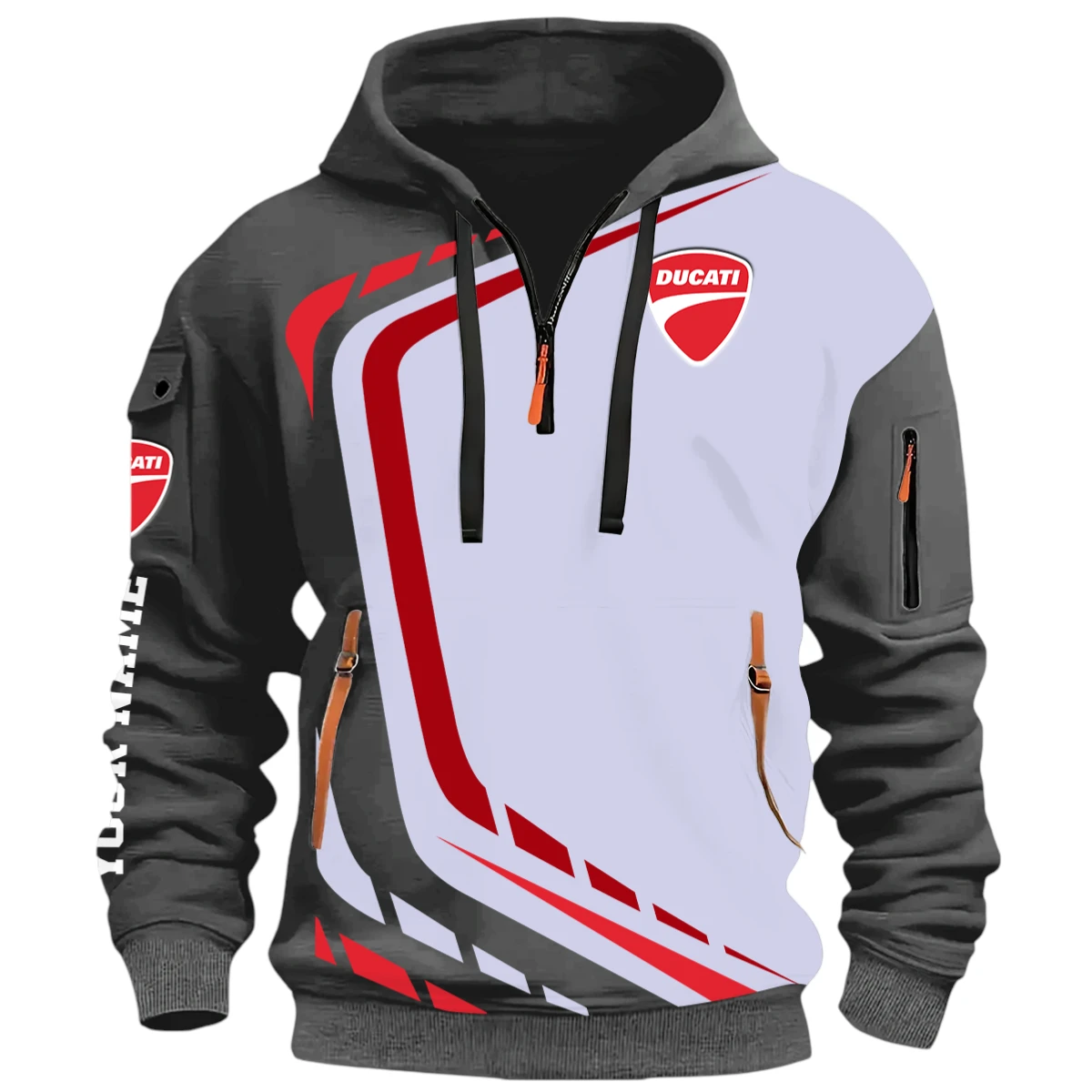 Sport Rider Half Zip Hoodie, Casual Hoodie Multi Pocket PTNY26QZ3H146 - Grey