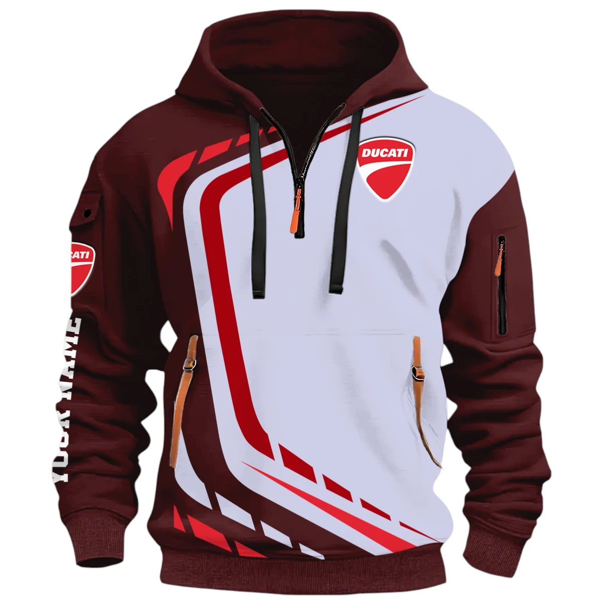 Sport Rider Half Zip Hoodie, Casual Hoodie Multi Pocket PTNY26QZ3H148 - Red Wine