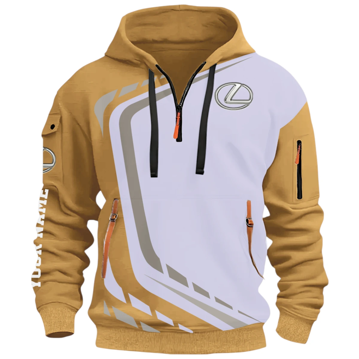 Sports Sedan Half Zip Hoodie, Casual Hoodie Multi Pocket PTNY26QZ3H054 - Khaki