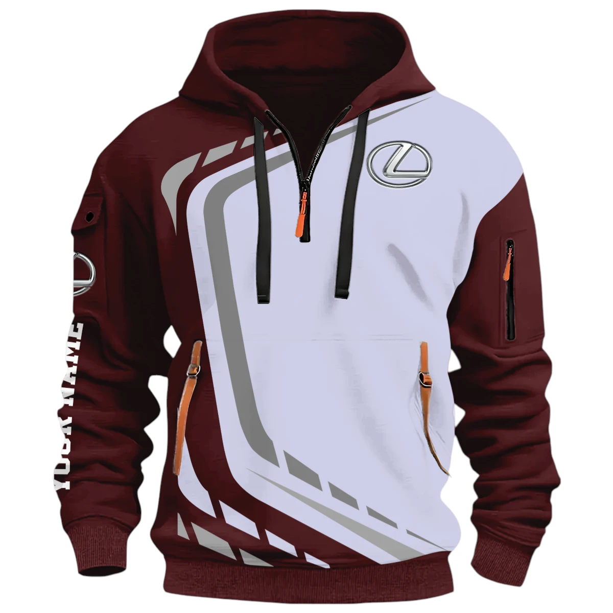 Sports Sedan Half Zip Hoodie, Casual Hoodie Multi Pocket PTNY26QZ3H055 - Red Wine