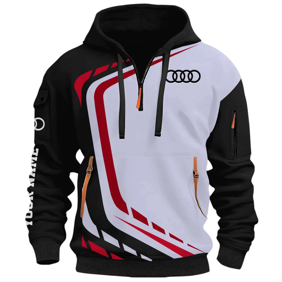 Sports Sedan Half Zip Hoodie, Casual Hoodie Multi Pocket PTNY26QZ3H063 - Black