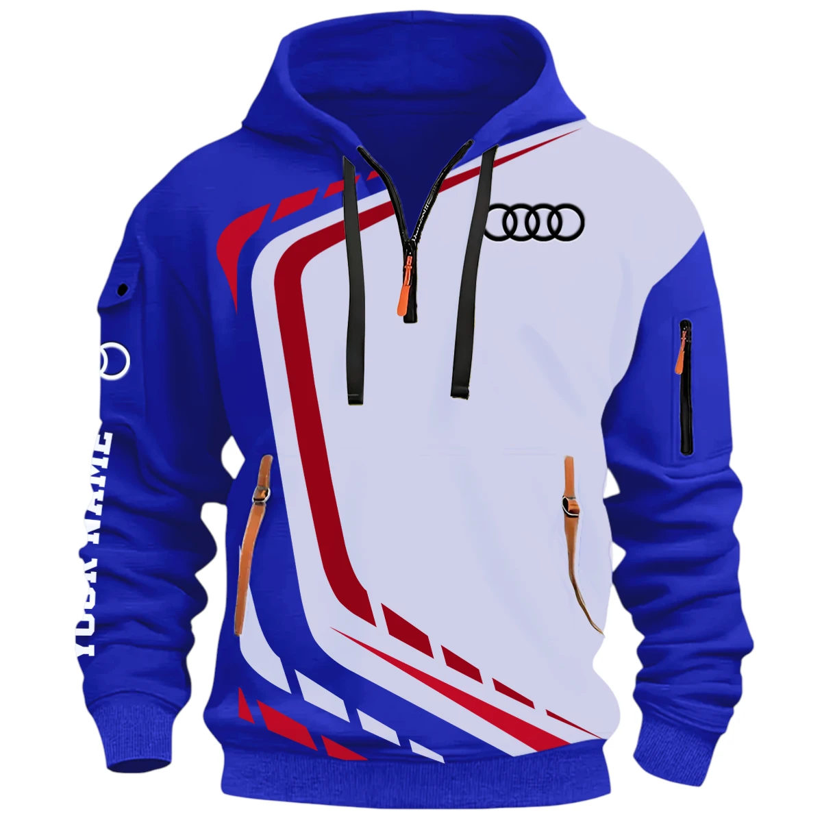 Sports Sedan Half Zip Hoodie, Casual Hoodie Multi Pocket PTNY26QZ3H064 - Blue