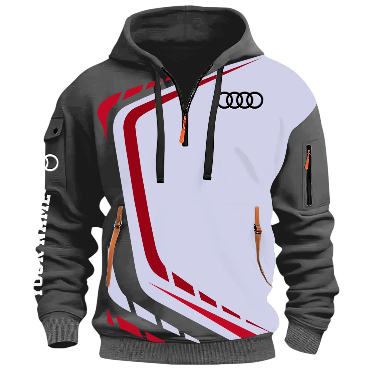 Sports Sedan Half Zip Hoodie, Casual Hoodie Multi Pocket PTNY26QZ3H065 - Grey