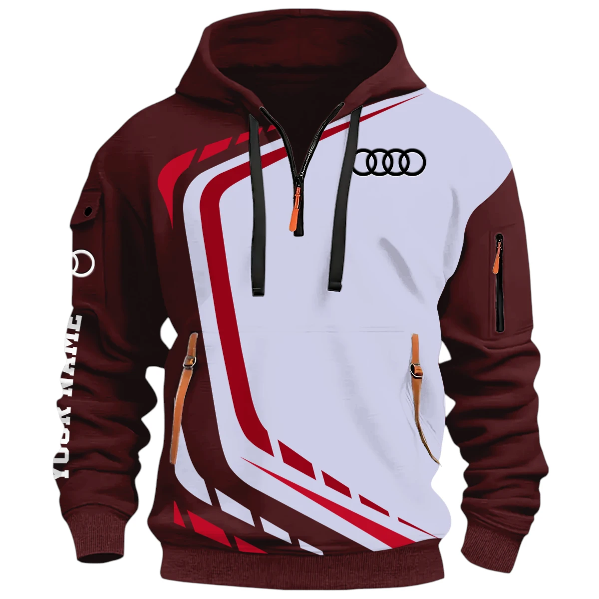 Sports Sedan Half Zip Hoodie, Casual Hoodie Multi Pocket PTNY26QZ3H067 - Red Wine