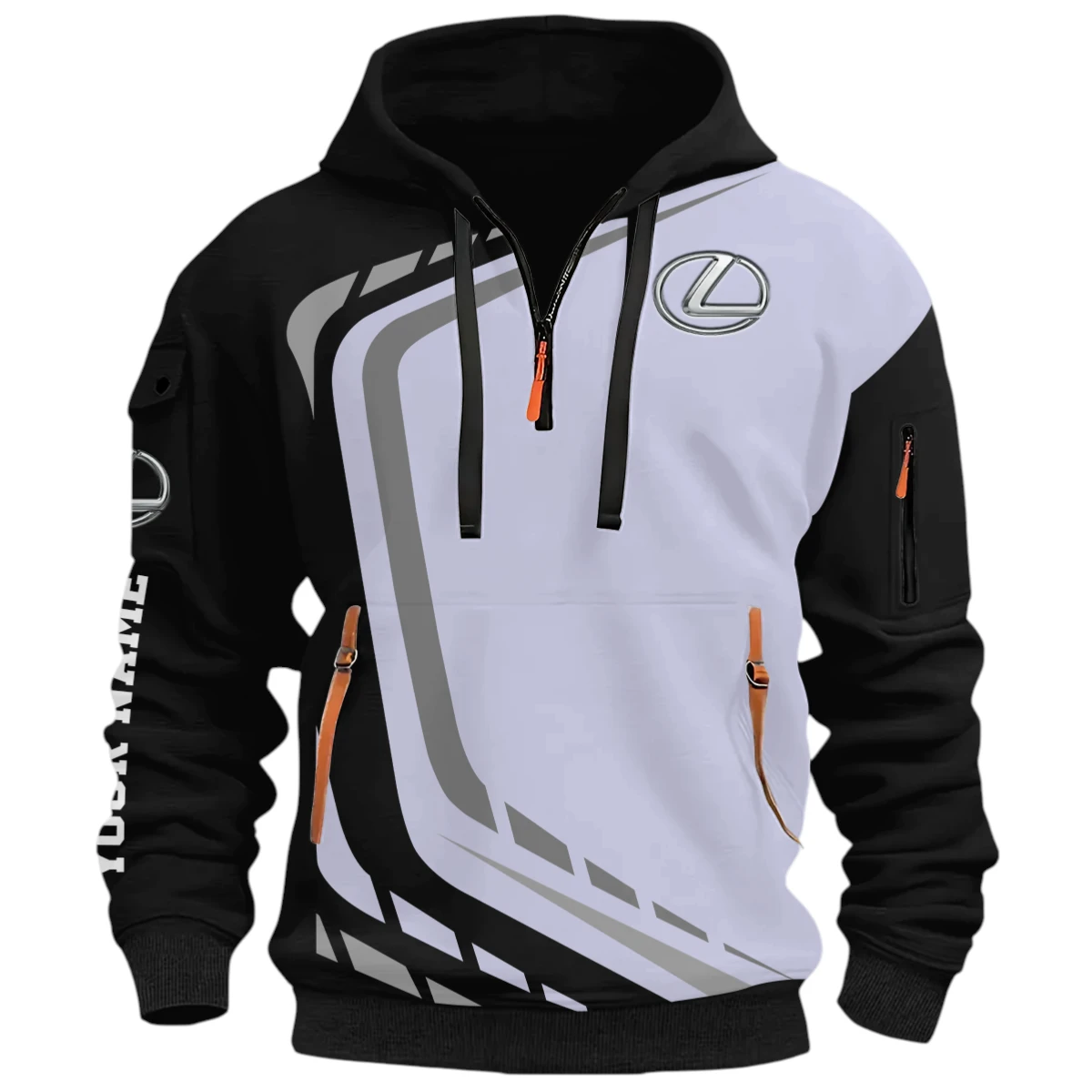 Sports Sedan Half Zip Hoodie, Casual Hoodie Multi Pocket PTNY26QZ3H130 - Black