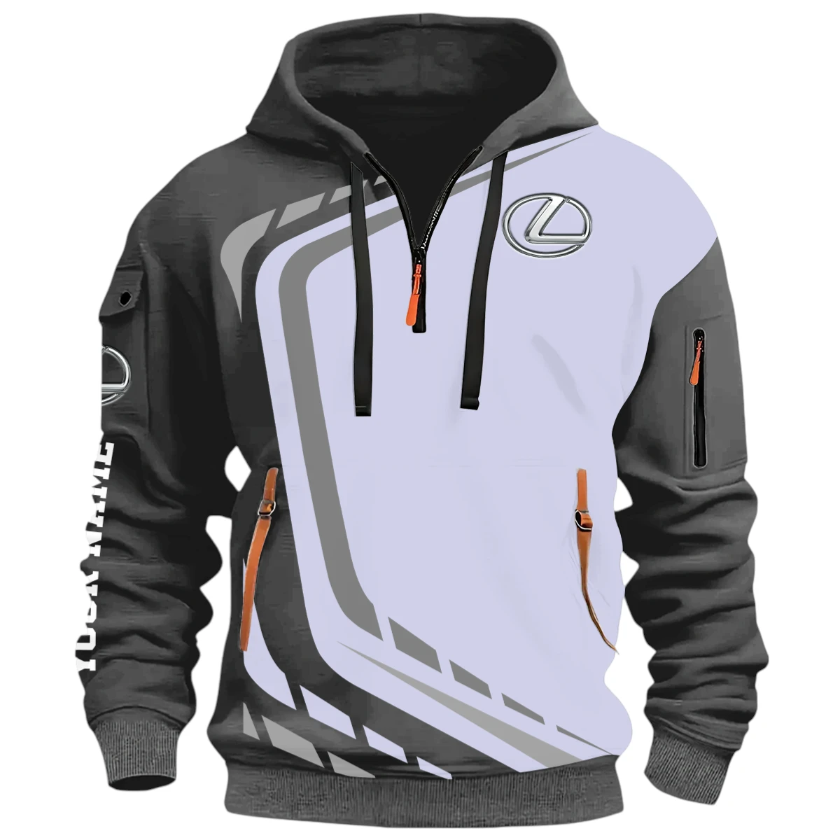 Sports Sedan Half Zip Hoodie, Casual Hoodie Multi Pocket PTNY26QZ3H131 - Grey