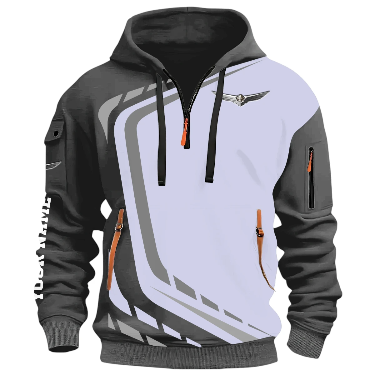 Street Off-Road Half Zip Hoodie, Casual Hoodie Multi Pocket PTNY26QZ3H025 - Grey