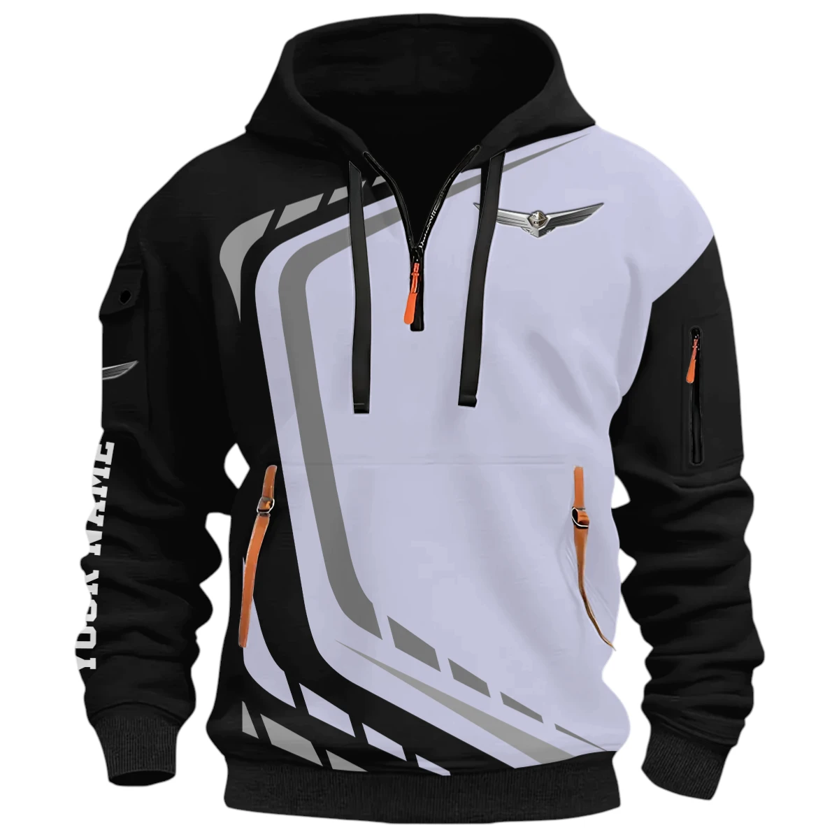 Street Off-Road Half Zip Hoodie, Casual Hoodie Multi Pocket PTNY26QZ3H153 - Black