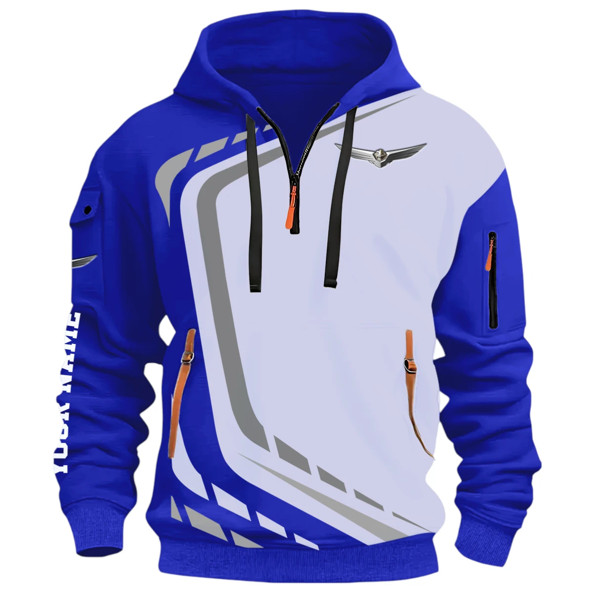 Street Off-Road Half Zip Hoodie, Casual Hoodie Multi Pocket PTNY26QZ3H154 - Blue