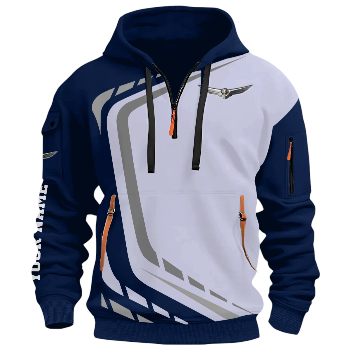 Street Off-Road Half Zip Hoodie, Casual Hoodie Multi Pocket PTNY26QZ3H155 - Navy
