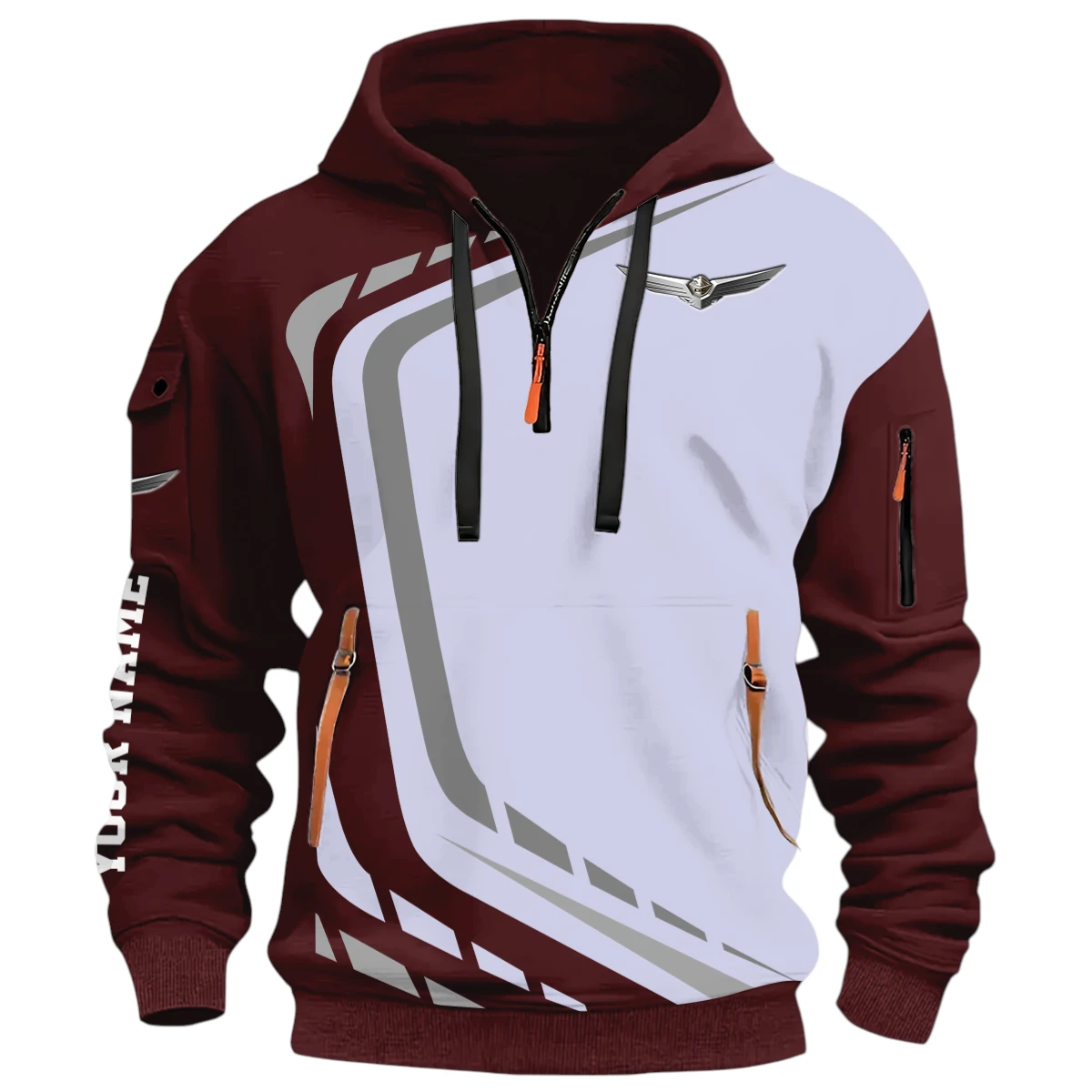 Street Off-Road Half Zip Hoodie, Casual Hoodie Multi Pocket PTNY26QZ3H156 - Red Wine