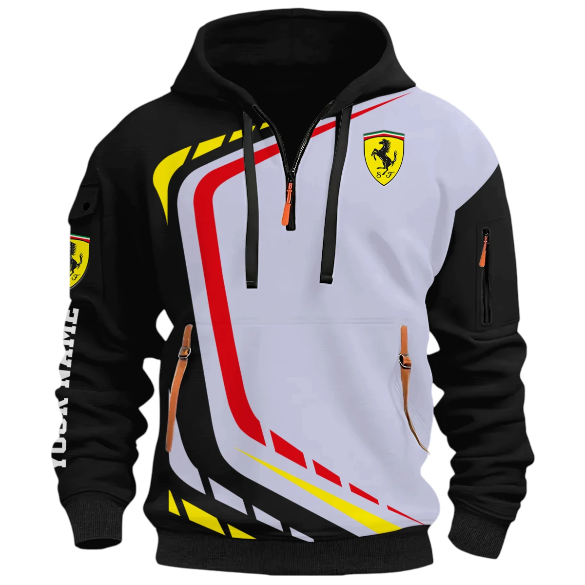 Ultra Sport Vehicle Half Zip Hoodie, Casual Hoodie Multi Pocket PTNY26QZ3H149 - Black