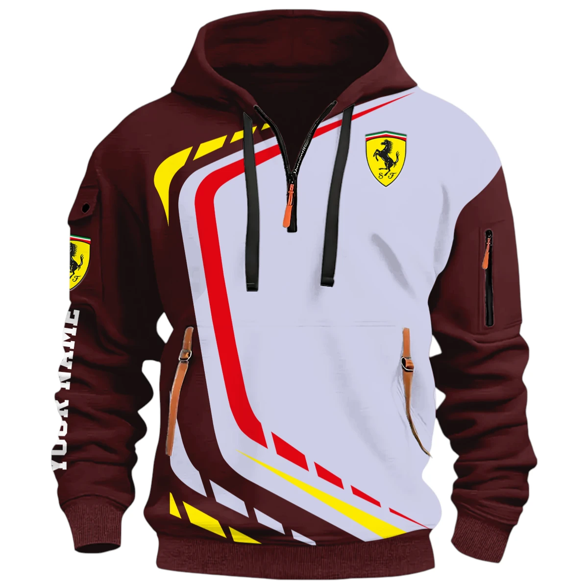 Ultra Sport Vehicle Half Zip Hoodie, Casual Hoodie Multi Pocket PTNY26QZ3H152 - Red Wine