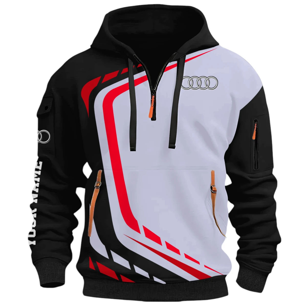 Vehicles Half Zip Hoodie, Casual Hoodie Multi Pocket PTNY26QZ3H001 - Black