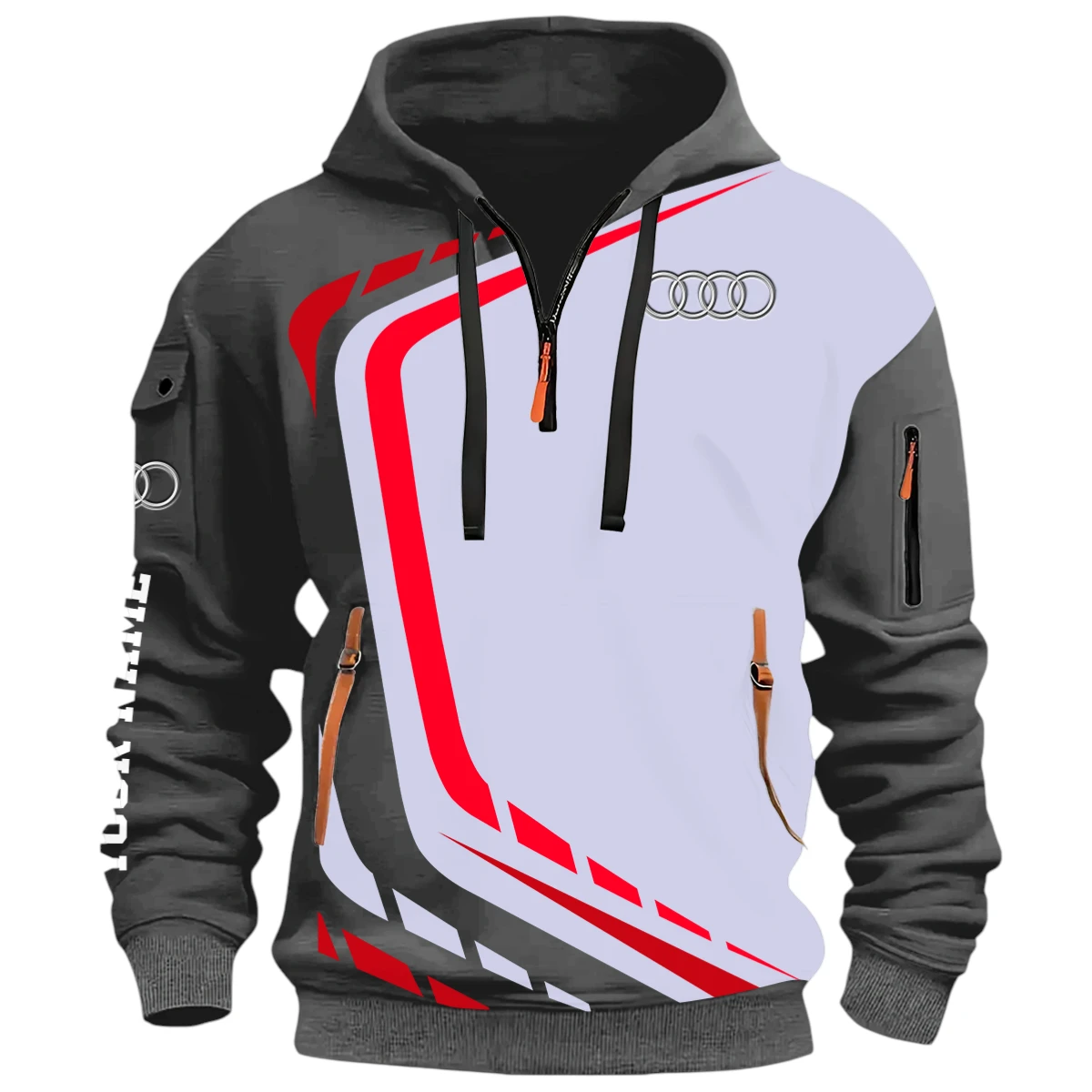 Vehicles Half Zip Hoodie, Casual Hoodie Multi Pocket PTNY26QZ3H042 - Grey