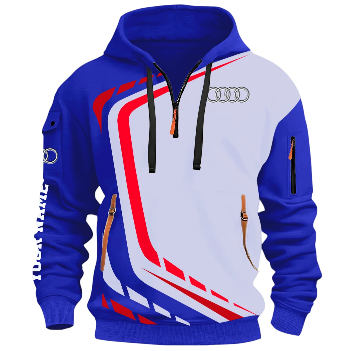 Vehicles Half Zip Hoodie, Casual Hoodie Multi Pocket PTNY26QZ3H109 - Blue
